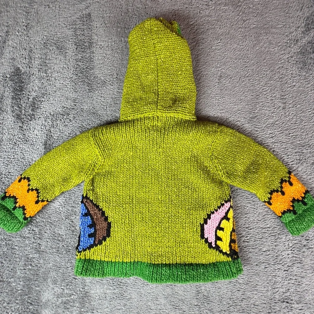 ECC Ecuador Kids 2 Wool Hoodie Zip Cardigan Animal Rainbow Hearts Chunky Knit - Picture 2 of 9
